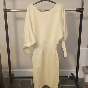 Long scrunched cream dress